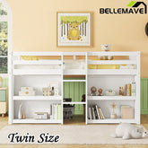 Bellemave® Twin Size Low Loft Bed with Two - Tier Shelves And LED Light - Bellemave